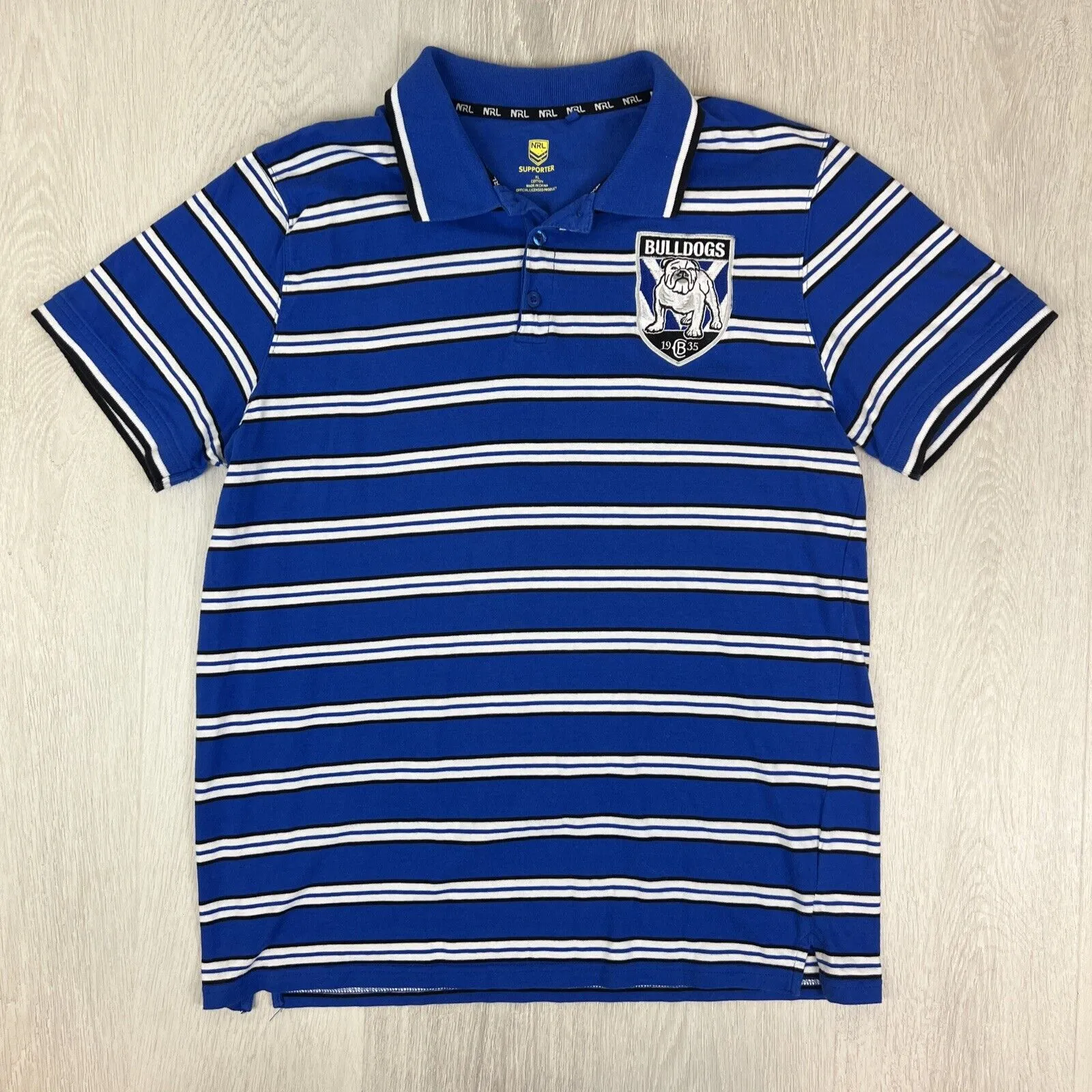 NRL Support Mens Canterbury Bankstown Bulldogs Mens Striped Polo Shirt Size XL
