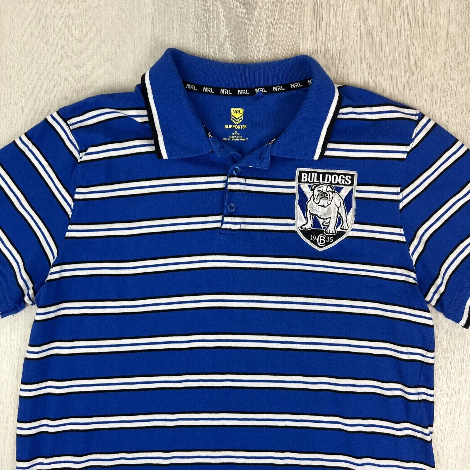 NRL Support Mens Canterbury Bankstown Bulldogs Mens Striped Polo Shirt Size XL
