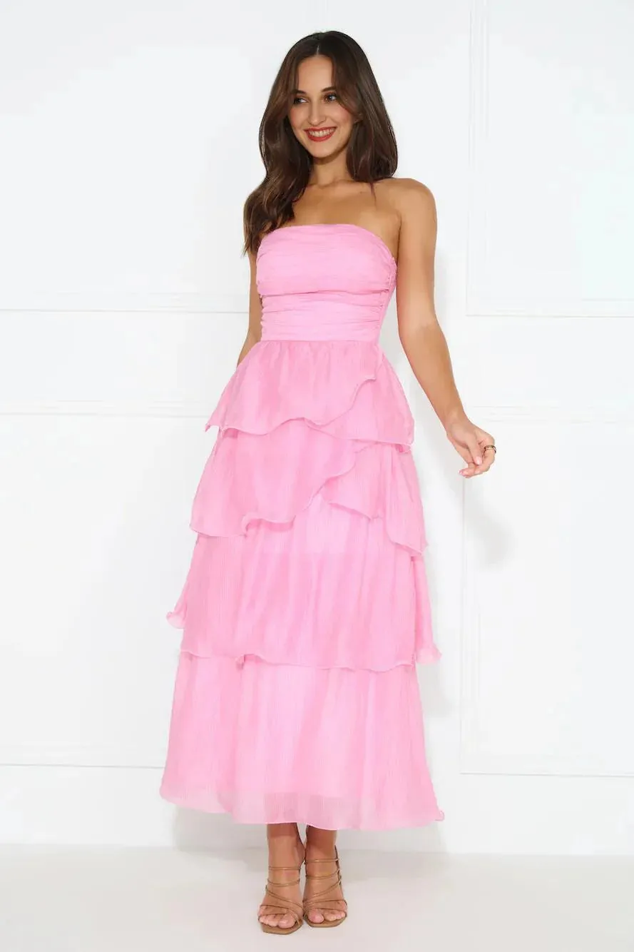 Number One Option Strapless Midi Dress Pink