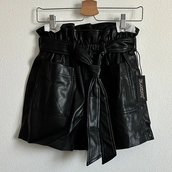 NWT Blank NYC Black Faux Leather High Waisted Paperbag Tie Shorts Size Various