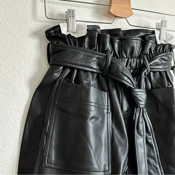 NWT Blank NYC Black Faux Leather High Waisted Paperbag Tie Shorts Size Various