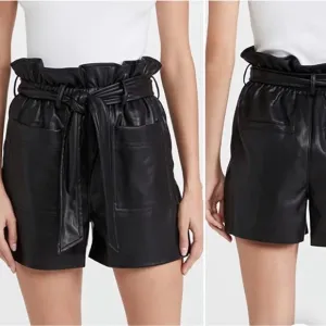 NWT Blank NYC Black Faux Leather High Waisted Paperbag Tie Shorts Size Various