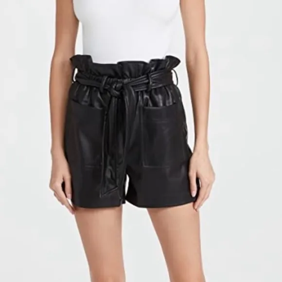 NWT Blank NYC Black Faux Leather High Waisted Paperbag Tie Shorts Size Various