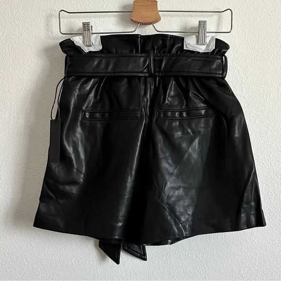 NWT Blank NYC Black Faux Leather High Waisted Paperbag Tie Shorts Size Various