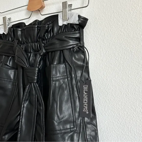 NWT Blank NYC Black Faux Leather High Waisted Paperbag Tie Shorts Size Various