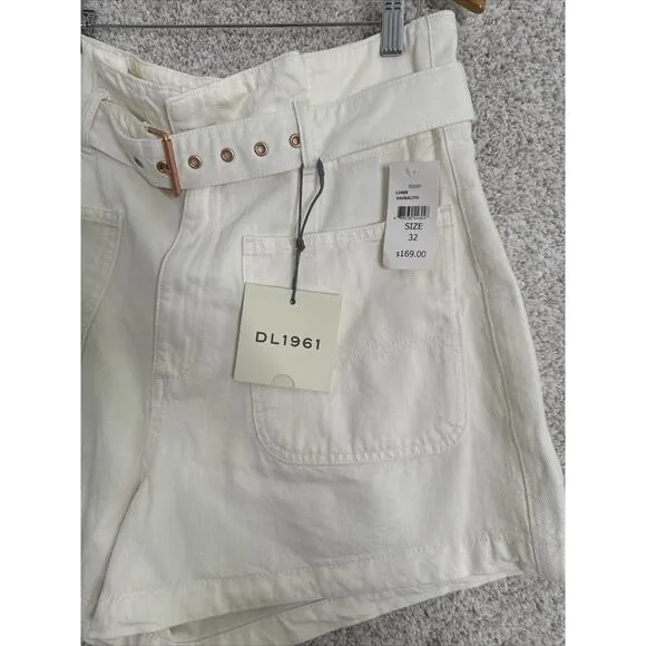 NWT DL1961 Paperbag Waist White Belted Camille Shorts Size 32