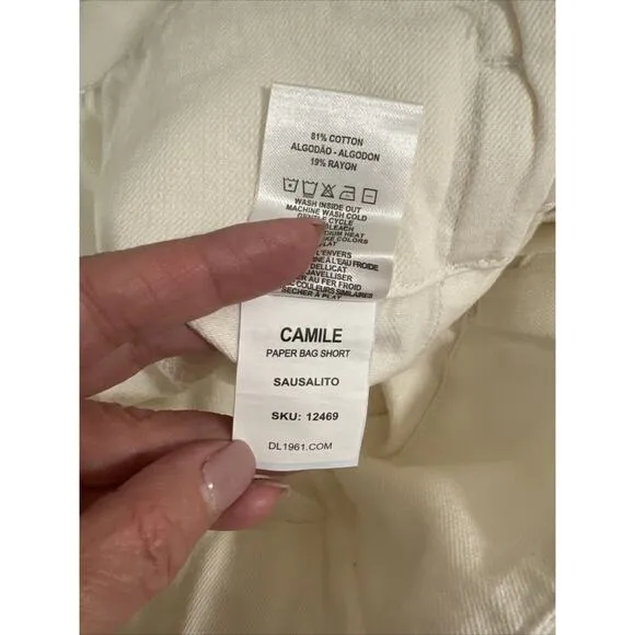 NWT DL1961 Paperbag Waist White Belted Camille Shorts Size 32