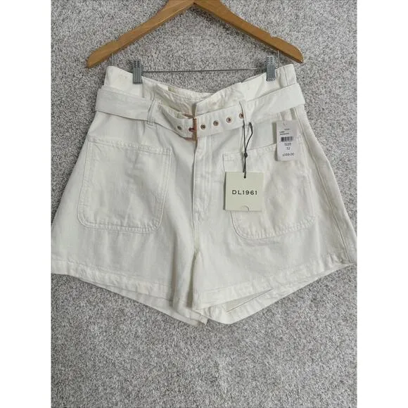 NWT DL1961 Paperbag Waist White Belted Camille Shorts Size 32