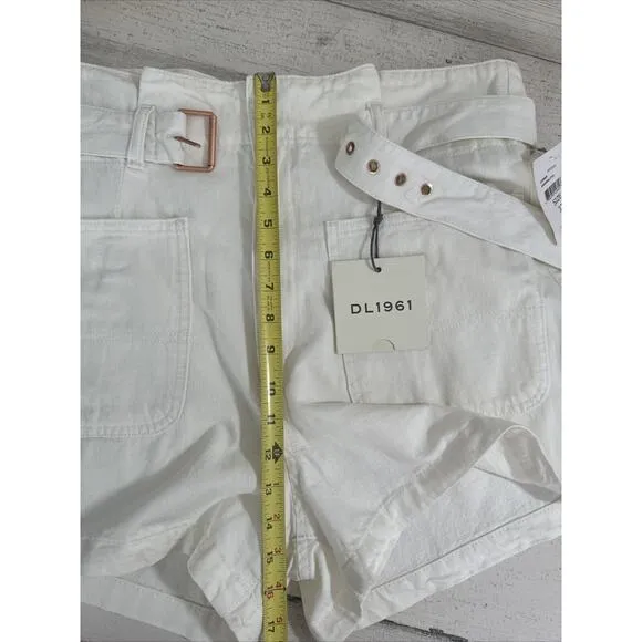 NWT DL1961 Paperbag Waist White Belted Camille Shorts Size 32