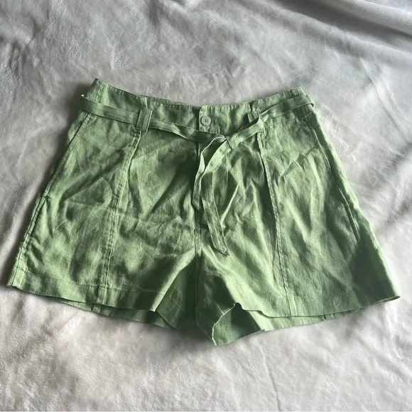 NWT Madewell 100% Linen Paperbag Shorts Tie-Front Women’s 6 Seedling Green