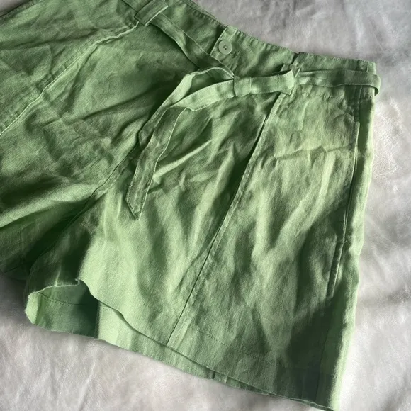 NWT Madewell 100% Linen Paperbag Shorts Tie-Front Women’s 6 Seedling Green
