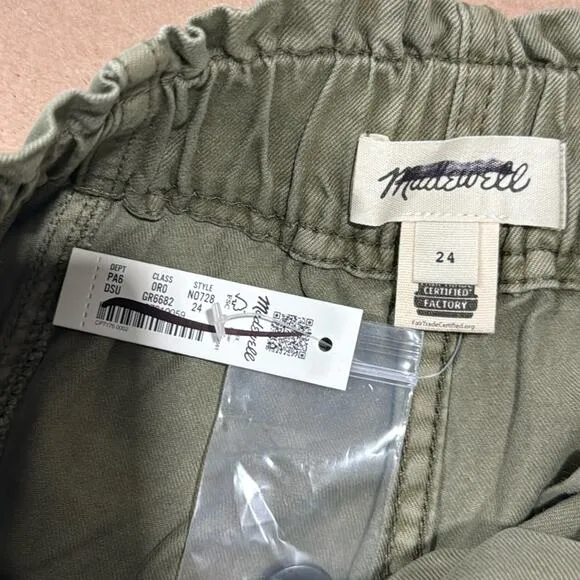 NWT Madewell Pull-On Paperbag Shorts: Garment-Dyed Edition NO728 Olive Green W24