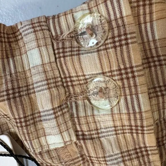 NWT Nocturne Women’s Brown/Cream Plaid High Waist Paperbag Style Shorts- Size XS