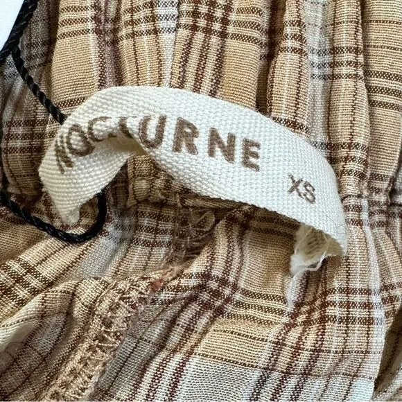 NWT Nocturne Women’s Brown/Cream Plaid High Waist Paperbag Style Shorts- Size XS