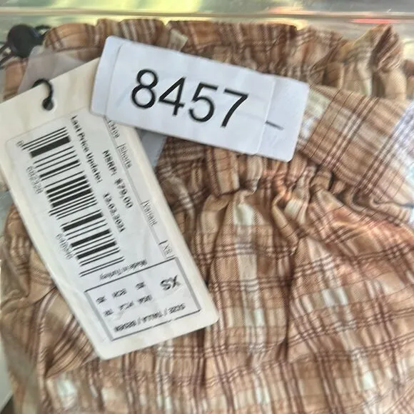 NWT Nocturne Women’s Brown/Cream Plaid High Waist Paperbag Style Shorts- Size XS