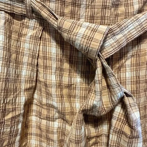 NWT Nocturne Women’s Brown/Cream Plaid High Waist Paperbag Style Shorts- Size XS