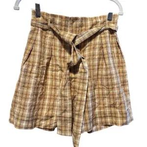 NWT Nocturne Women’s Brown/Cream Plaid High Waist Paperbag Style Shorts- Size XS