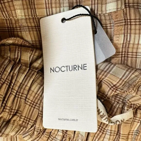 NWT Nocturne Women’s Brown/Cream Plaid High Waist Paperbag Style Shorts- Size XS
