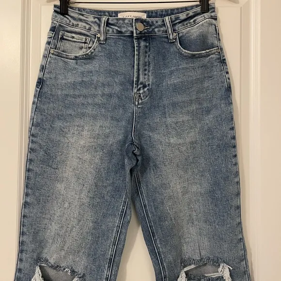 NWT Vici for Risen Los Angeles HIGH- RISE LONG INSEAM STRAIGHT JEANS split hem