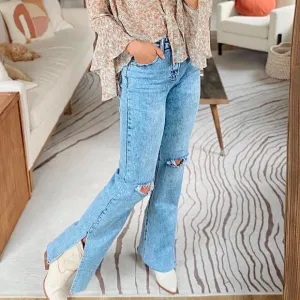 NWT Vici for Risen Los Angeles HIGH- RISE LONG INSEAM STRAIGHT JEANS split hem