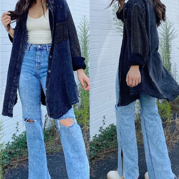 NWT Vici for Risen Los Angeles HIGH- RISE LONG INSEAM STRAIGHT JEANS split hem