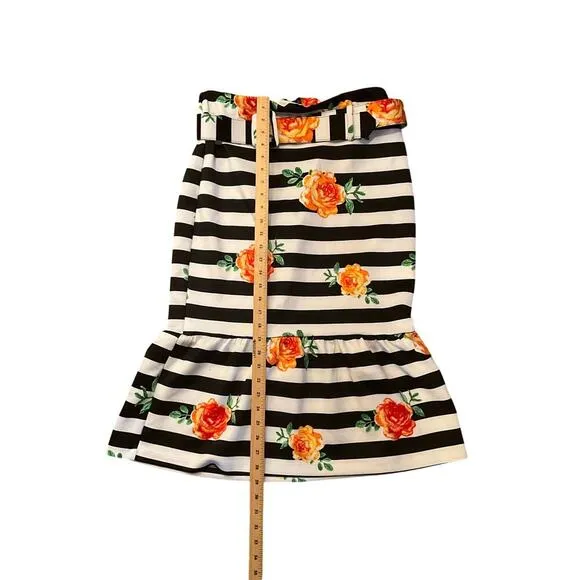 NY and Company Midi Floral Skirt Tiered Striped Belted Womens Size Large NWT