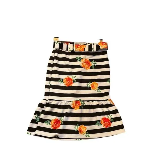 NY and Company Midi Floral Skirt Tiered Striped Belted Womens Size Large NWT