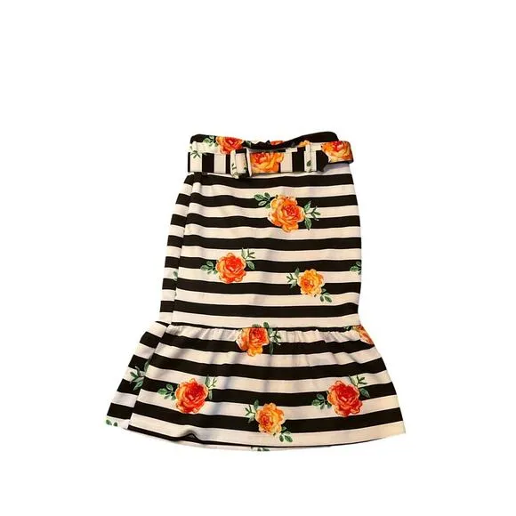 NY and Company Midi Floral Skirt Tiered Striped Belted Womens Size Large NWT