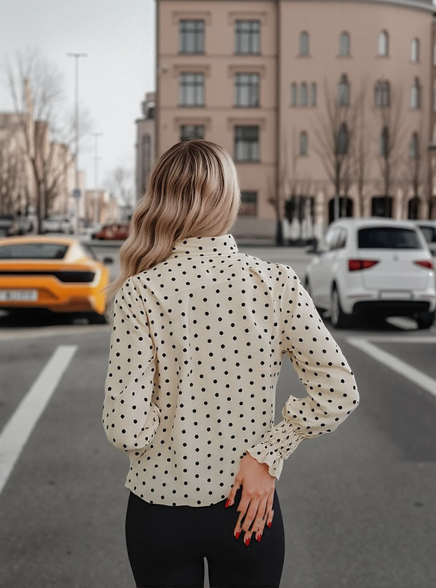 Off White Ruffle High Neck Full Sleeves Top