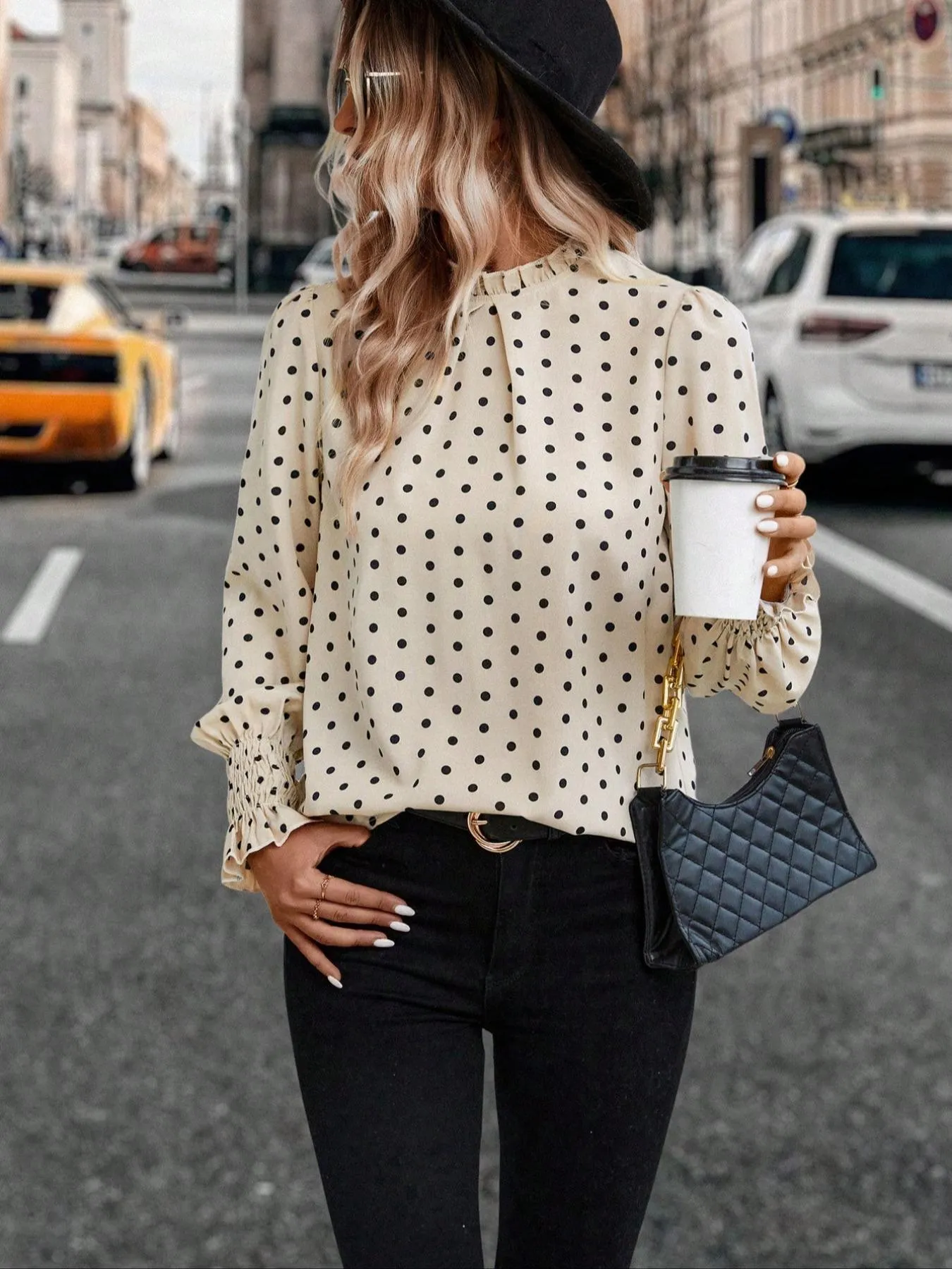 Off White Ruffle High Neck Full Sleeves Top