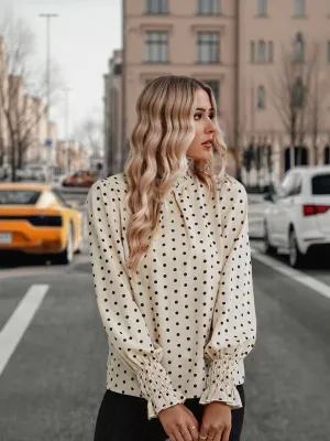 Off White Ruffle High Neck Full Sleeves Top