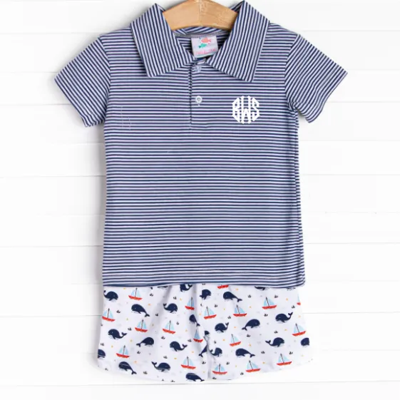 Oh Whale Short Set, Blue