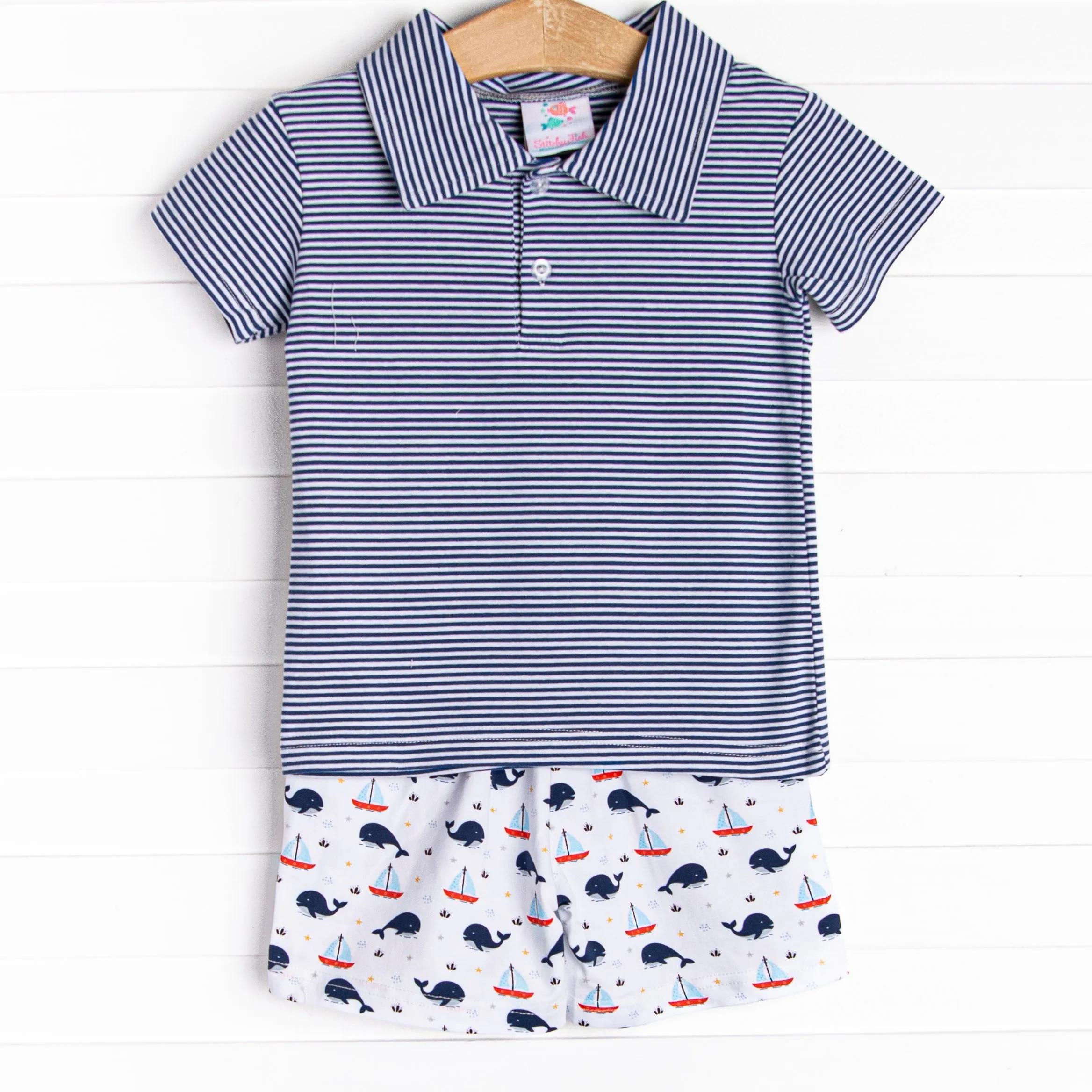 Oh Whale Short Set, Blue