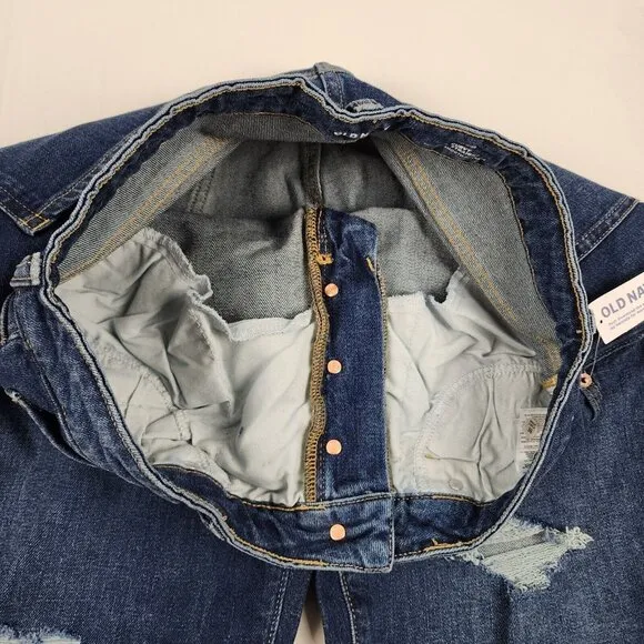 Old Navy Jeans Women 14 Blue High Rise Curvy OG Straight Button Fly Distress NWT