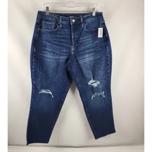 Old Navy Jeans Women 14 Blue High Rise Curvy OG Straight Button Fly Distress NWT