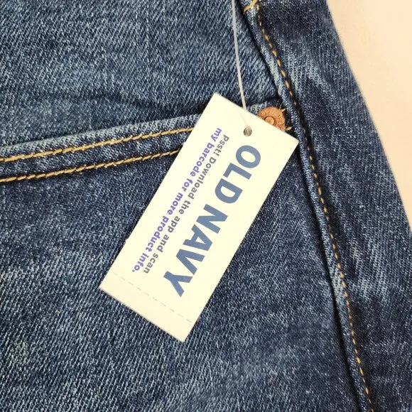 Old Navy Jeans Women 14 Blue High Rise Curvy OG Straight Button Fly Distress NWT