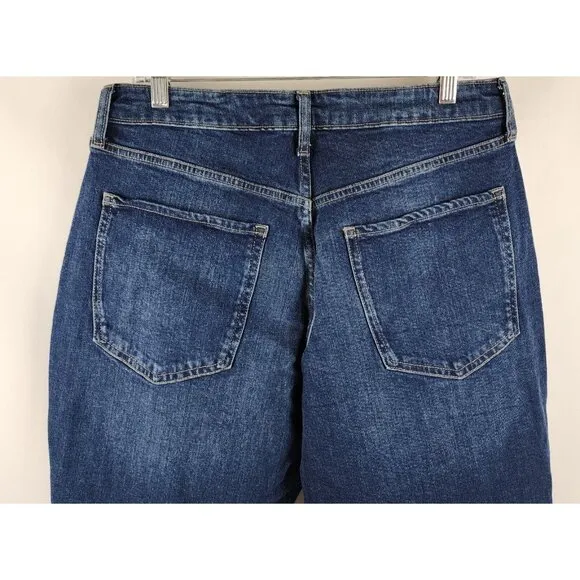 Old Navy Jeans Women 14 Blue High Rise Curvy OG Straight Button Fly Distress NWT