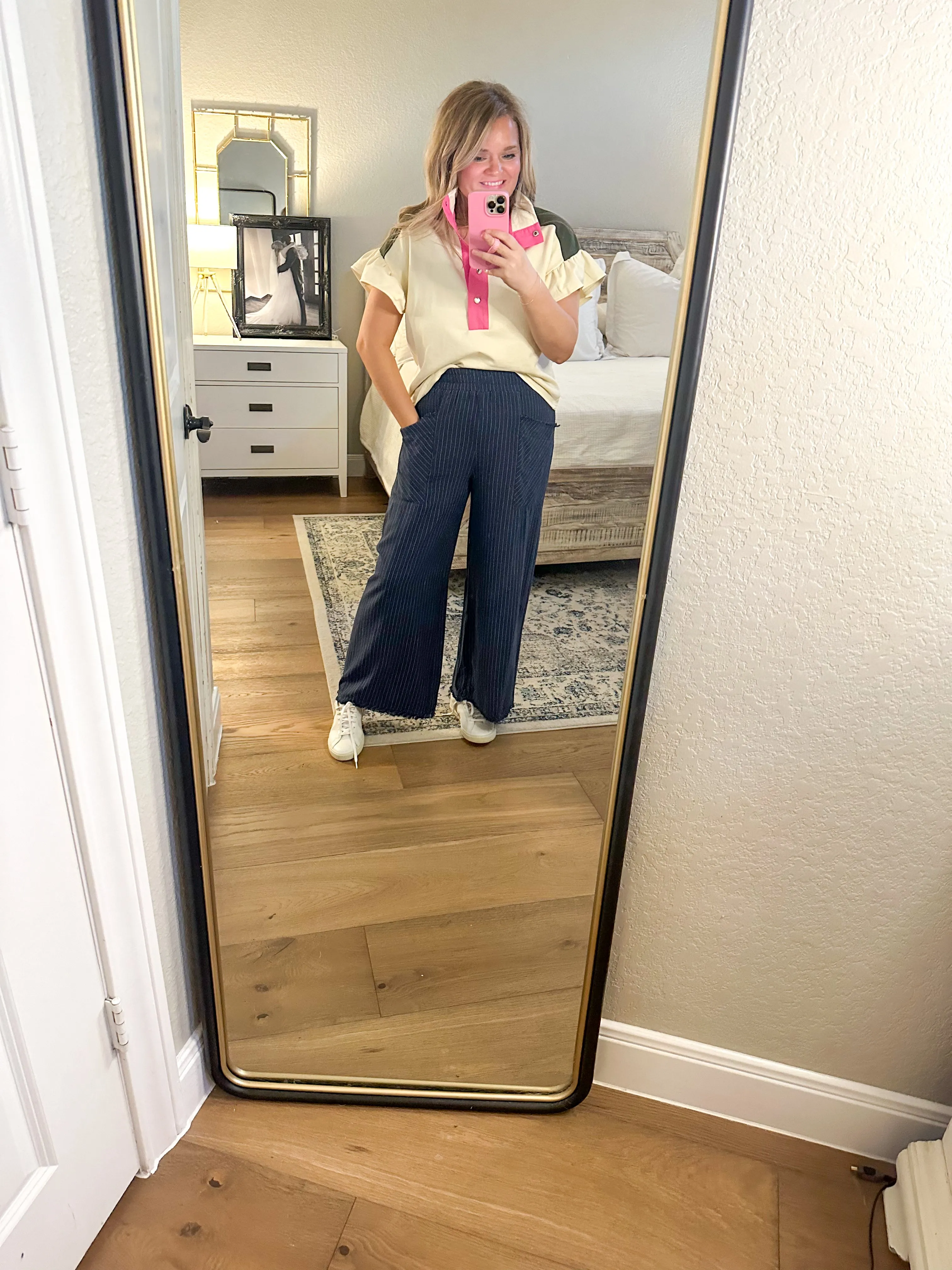 Olive & Pink Terry Color Block Top