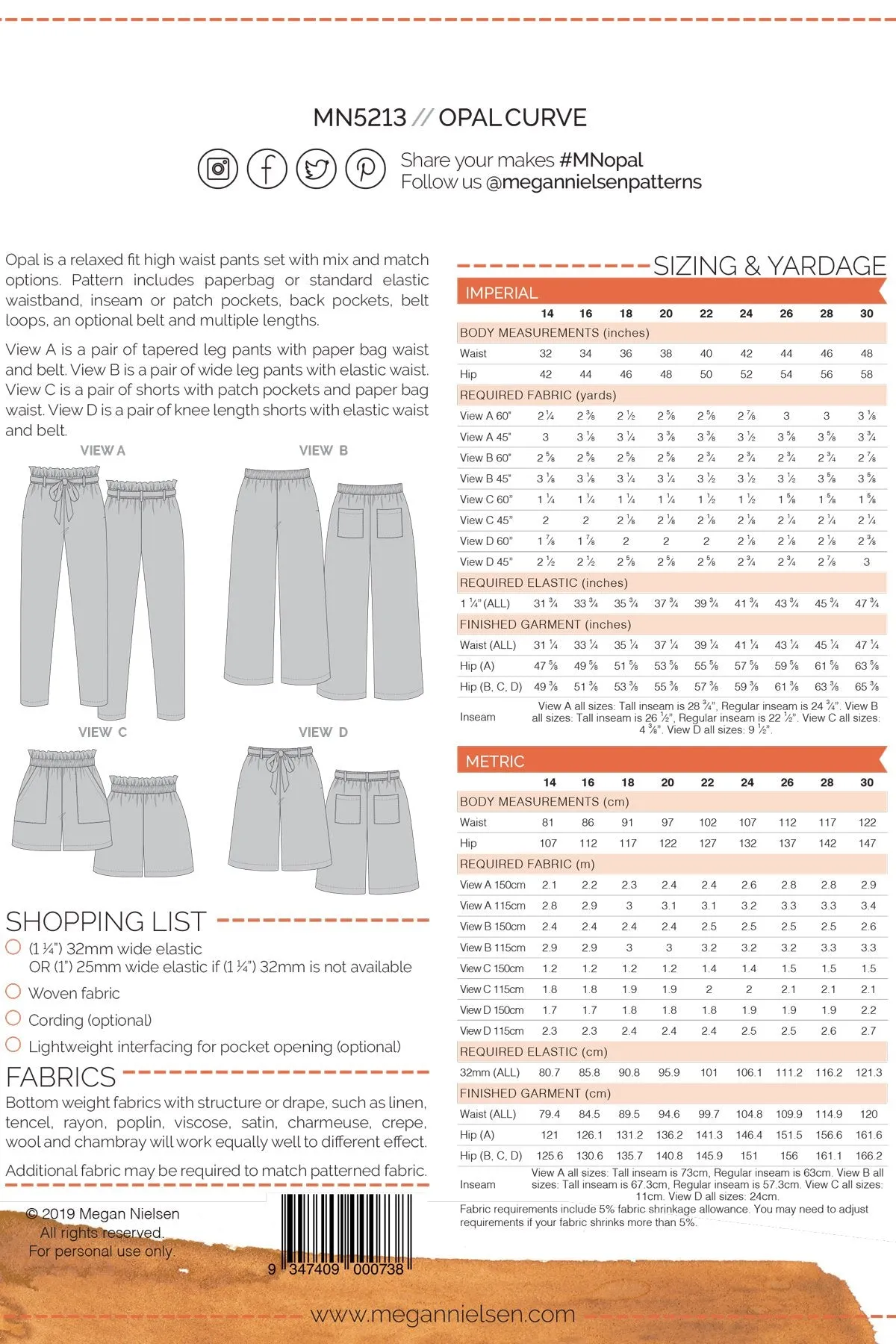 Opal Curve pants & shorts pattern