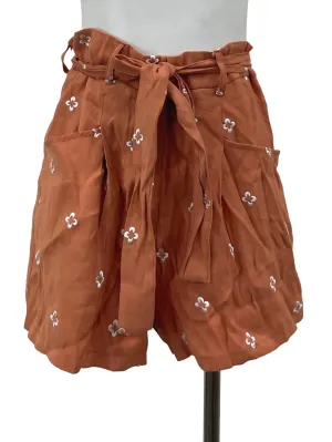 Orange Floral Print Paperbag Shorts