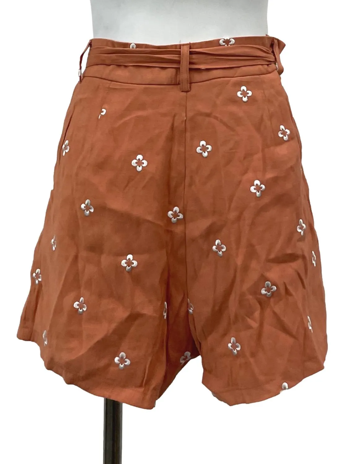 Orange Floral Print Paperbag Shorts