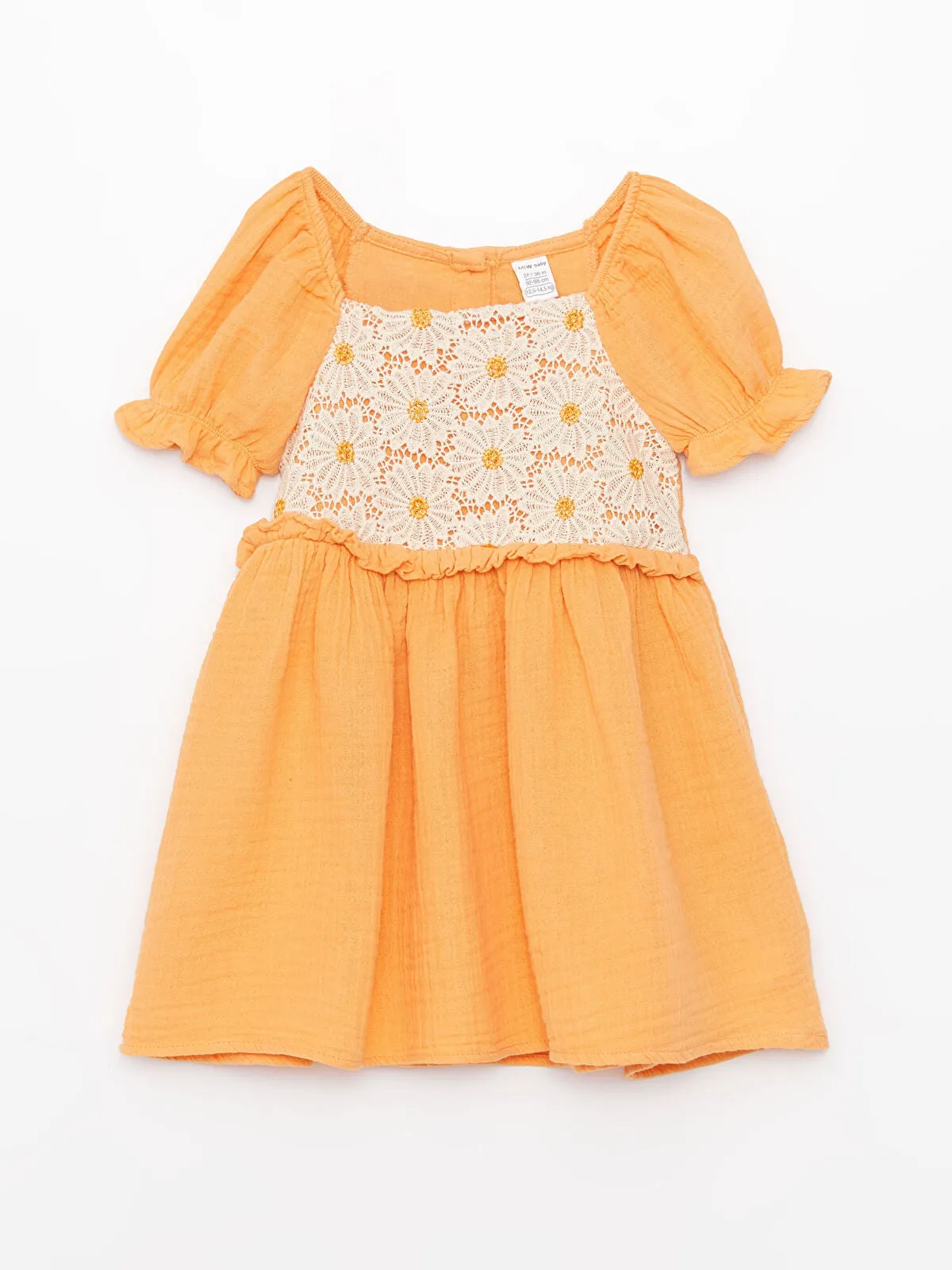 Orange Square Neck Lace Detailed Baby Girl Dress