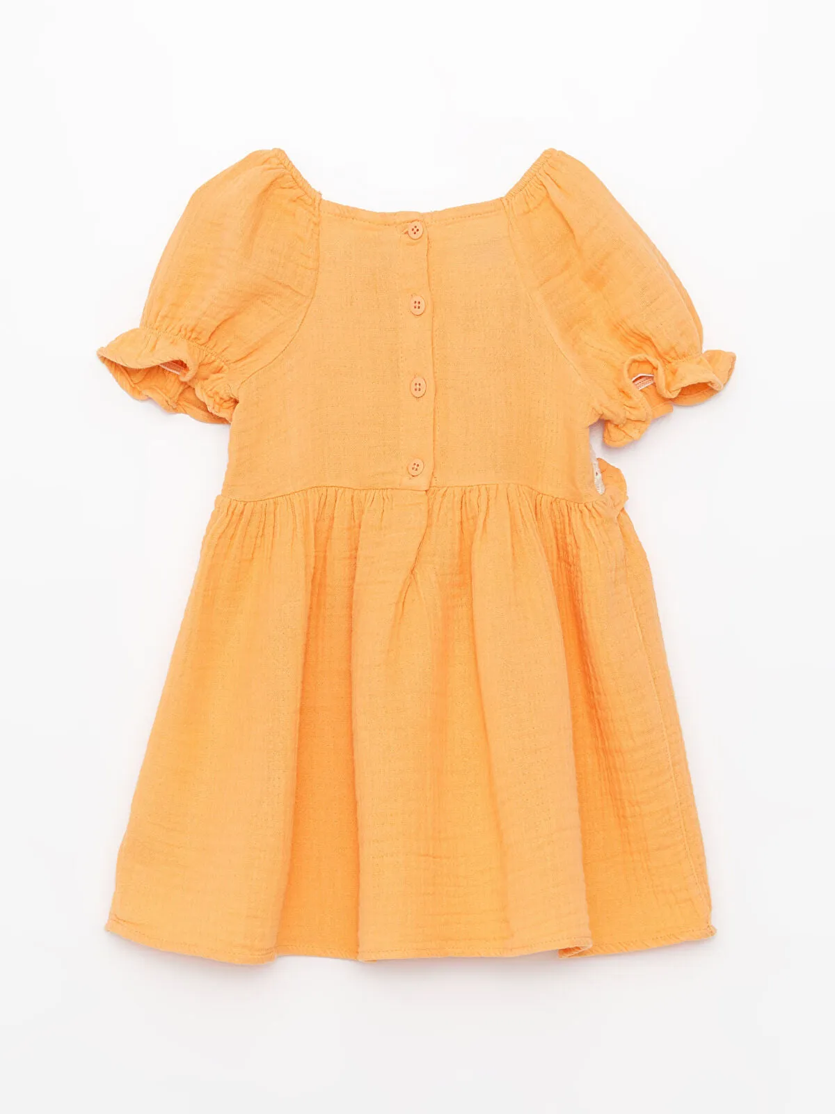 Orange Square Neck Lace Detailed Baby Girl Dress