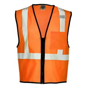 Orange Zipped Reflective Safety Vest With Pocket