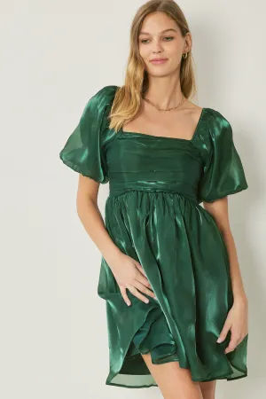 Organza square neck bubble sleeve mini dress