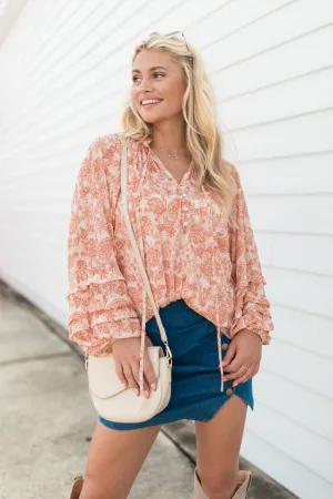 Outlook On Life Rust Multi Printed Boho Blouse FINAL SALE