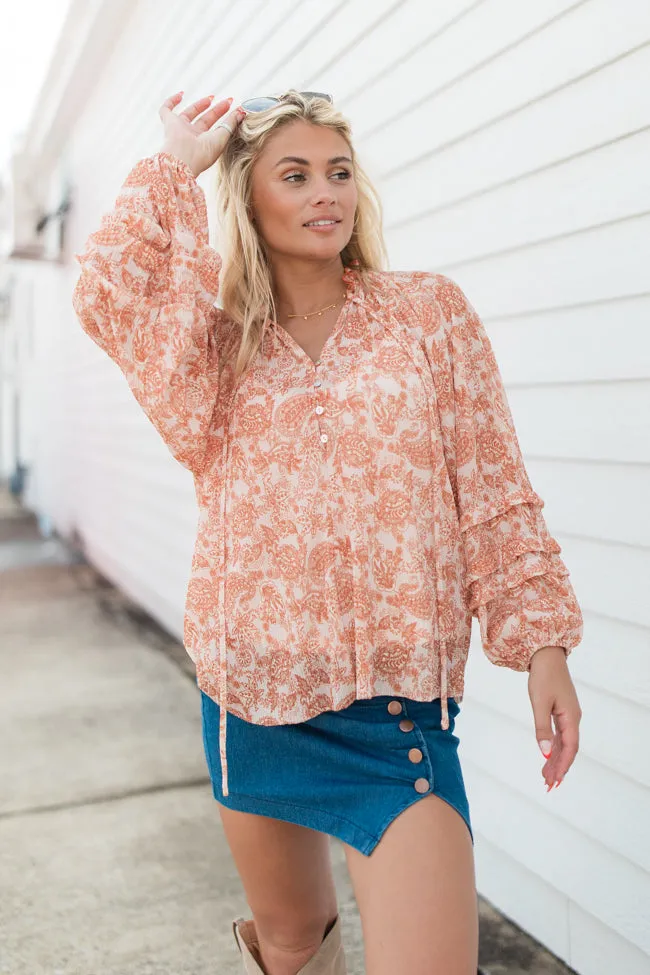 Outlook On Life Rust Multi Printed Boho Blouse FINAL SALE