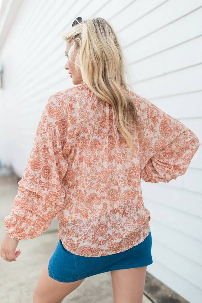 Outlook On Life Rust Multi Printed Boho Blouse FINAL SALE