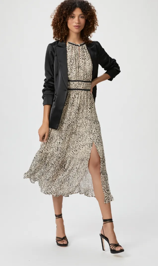Paige - Esmerelda Silk Georgette Midi Dress - Cloud Dancer/Black