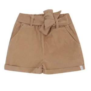 Paperbag Shorts coffee aus Cord mit Schleife aus Bio-Baumwolle